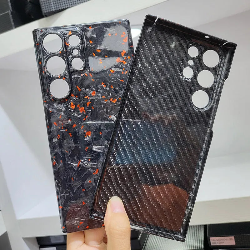 Carbon fiber phone case for Samsung with forged bright fine holes and black finish, European American style