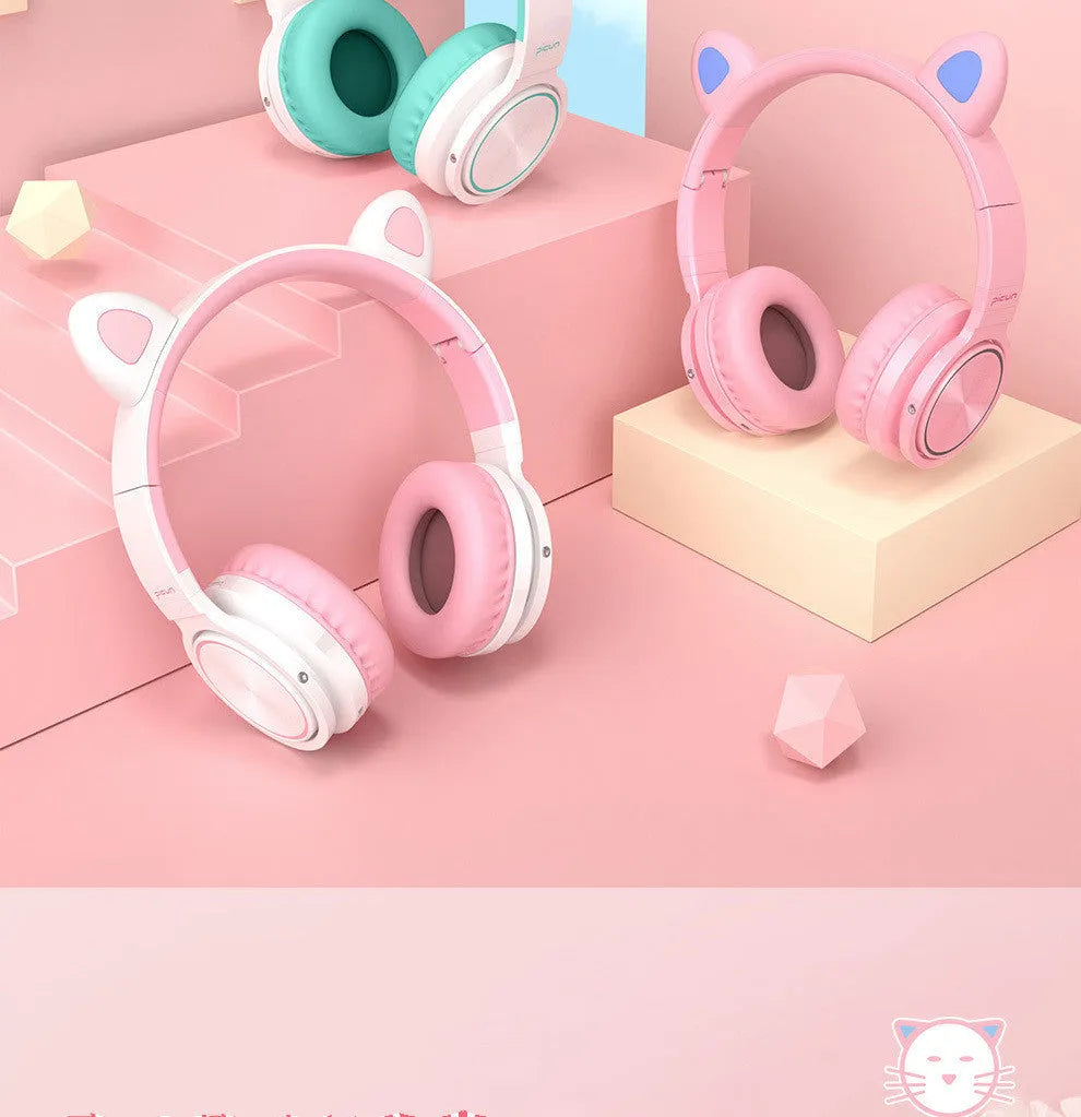 Pink white Bluetooth wireless headset with head-mounted design and 40mm speakers