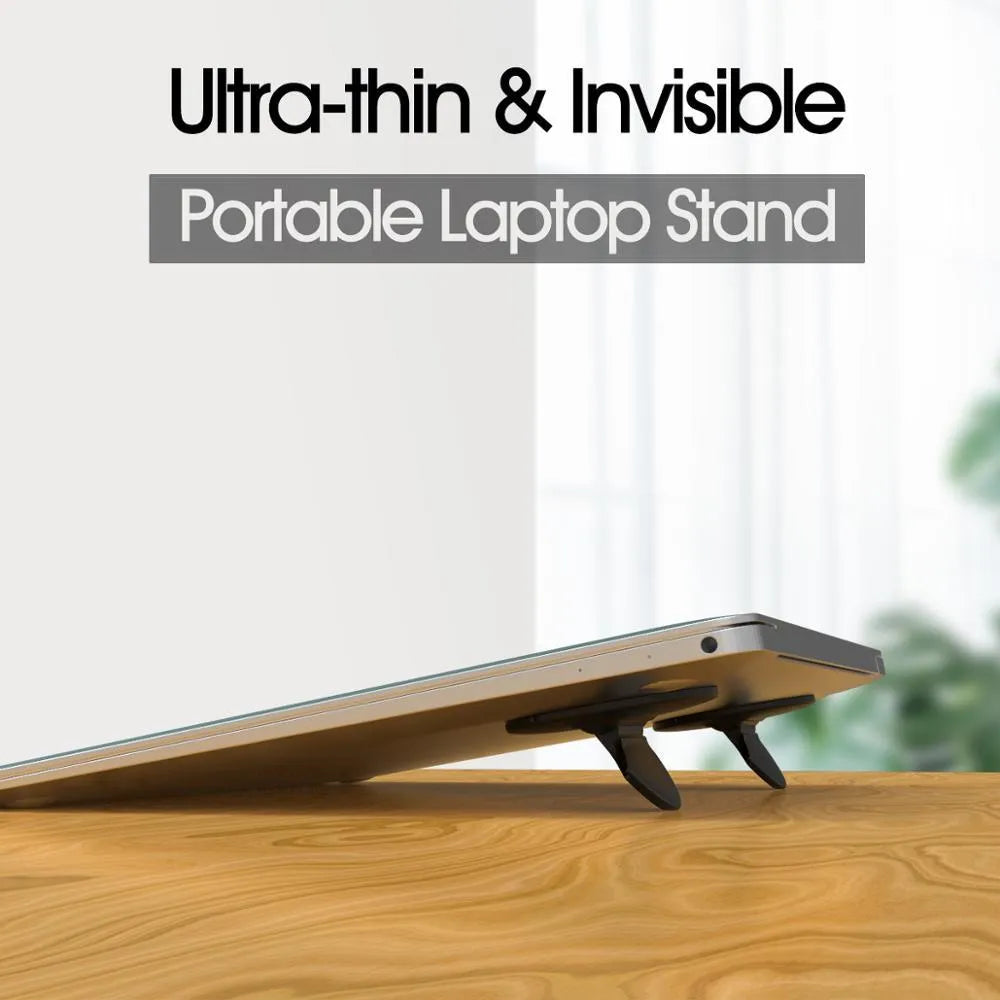Black ABS mini laptop stand, 50x50x6.5mm, portable invisible design