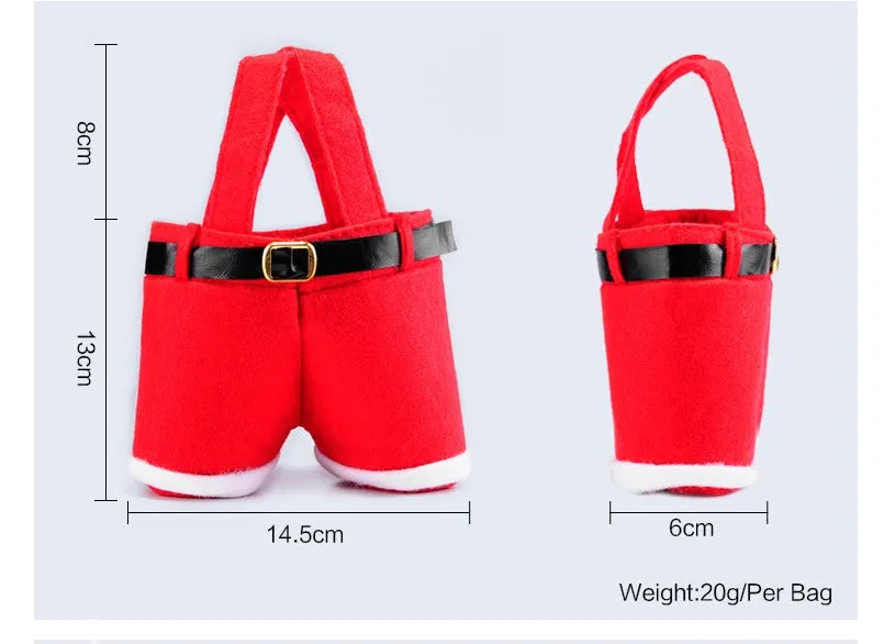 Red velvet Christmas candy bag 21x14.5cm with soft fabric surface on white background
