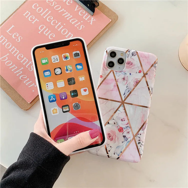Stitching retro flower phone case for iPhone with TPU PC back cover in two colour styles