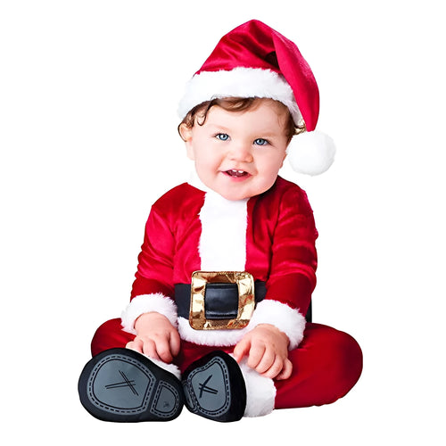 Christmas baby romper long sleeve unisex with Santa Claus print, available in 80-100cm sizes
