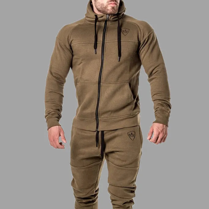 Cotton sport suit sweater with pattern in Army Green, black, khaki, and red, sizes L to XXL