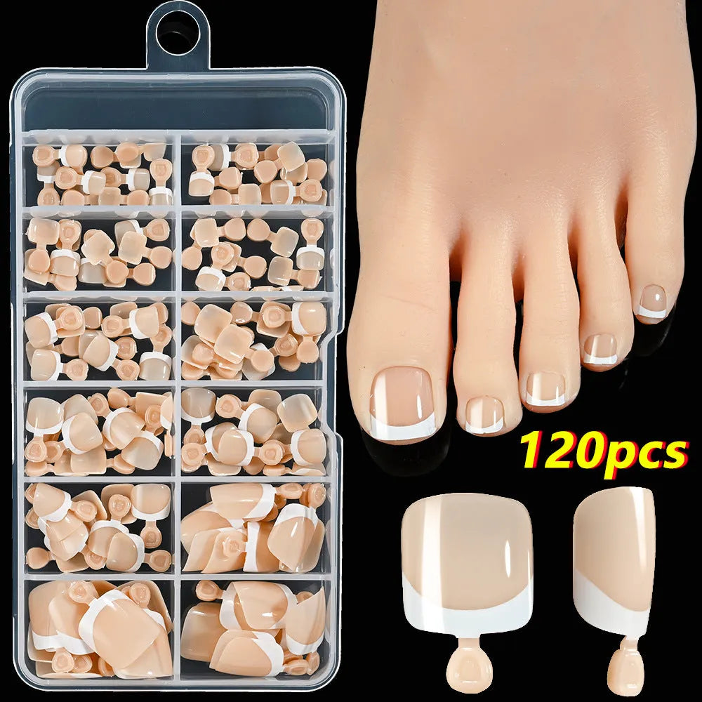 120 French white edge full square toe nail pieces in nude colours for short nail application