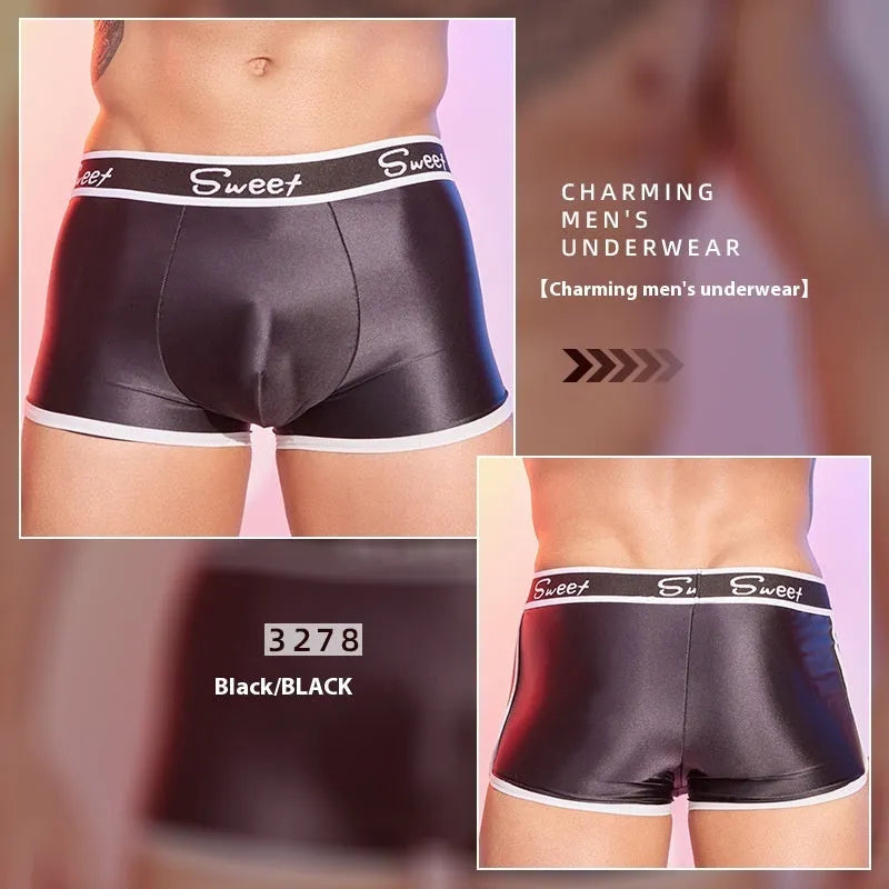 Men's shiny silky nylon boxers in black, white and sapphire blue colours with free size fit