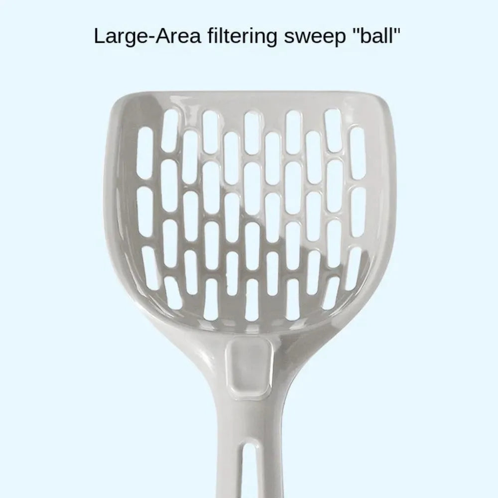 Grey plastic cat litter scoop with attached waste collection base tray