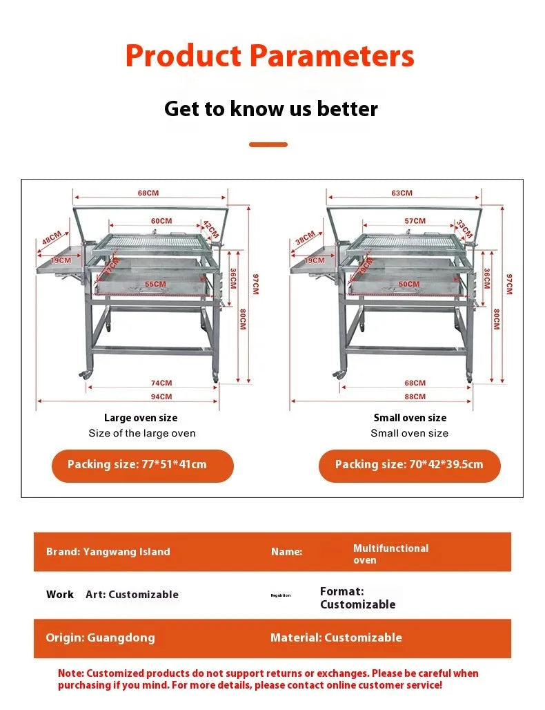 Large foldable charcoal BBQ stove with detachable grill for outdoor courtyard cooking