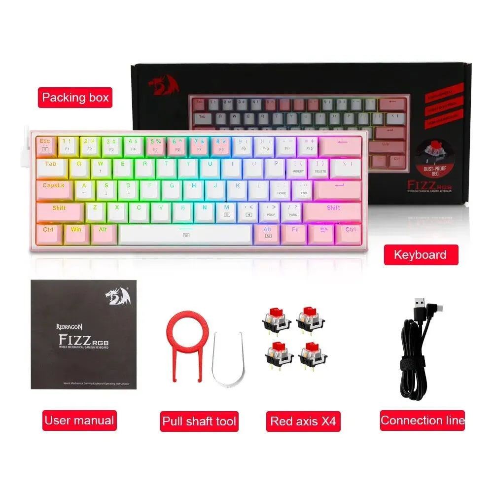 K617 wired mechanical keyboard with RGB lighting in white pink colour option