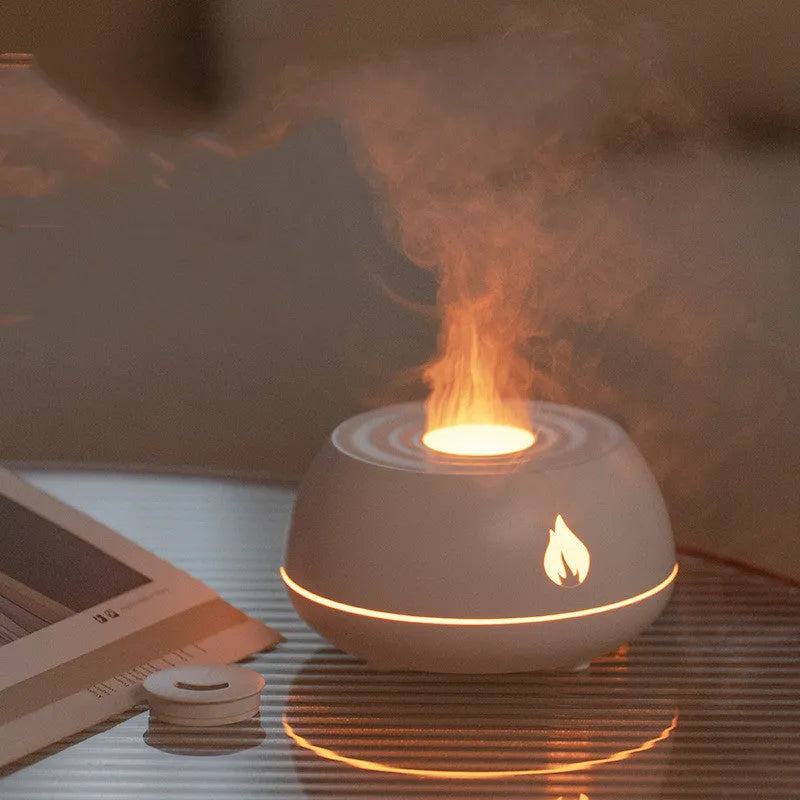 Flame humidifier aromatherapy diffuser with 7 colours light and 130ml USB tank in black