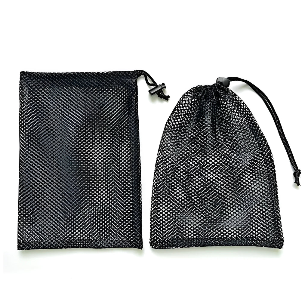 Black mesh drawstring storage bag for water ball toys with visible grid pattern