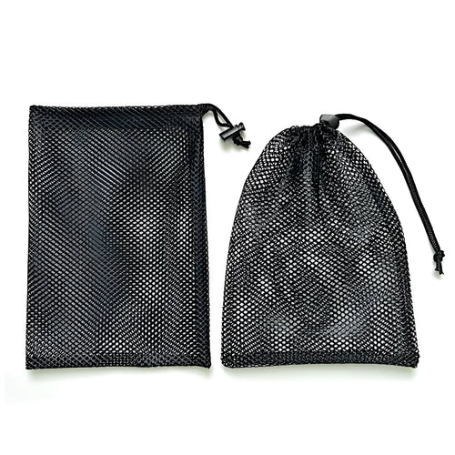 Black mesh drawstring storage bag for water ball toys with visible grid pattern