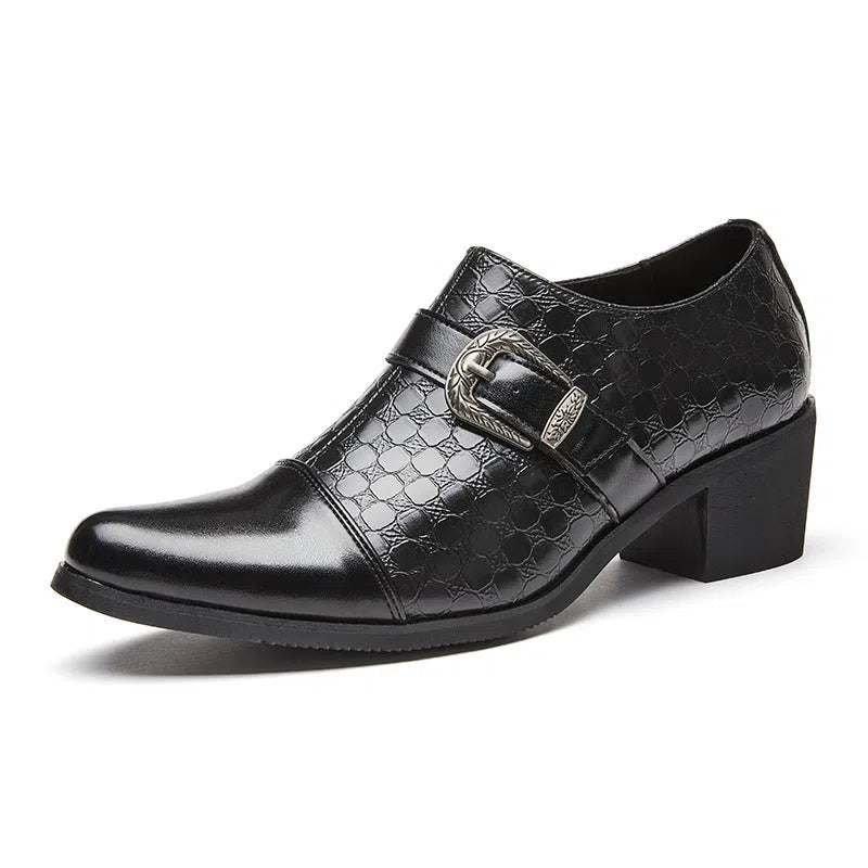 Men's casual snakeskin Cuban leather lace-up round toe shoes in black and brown rubber sole