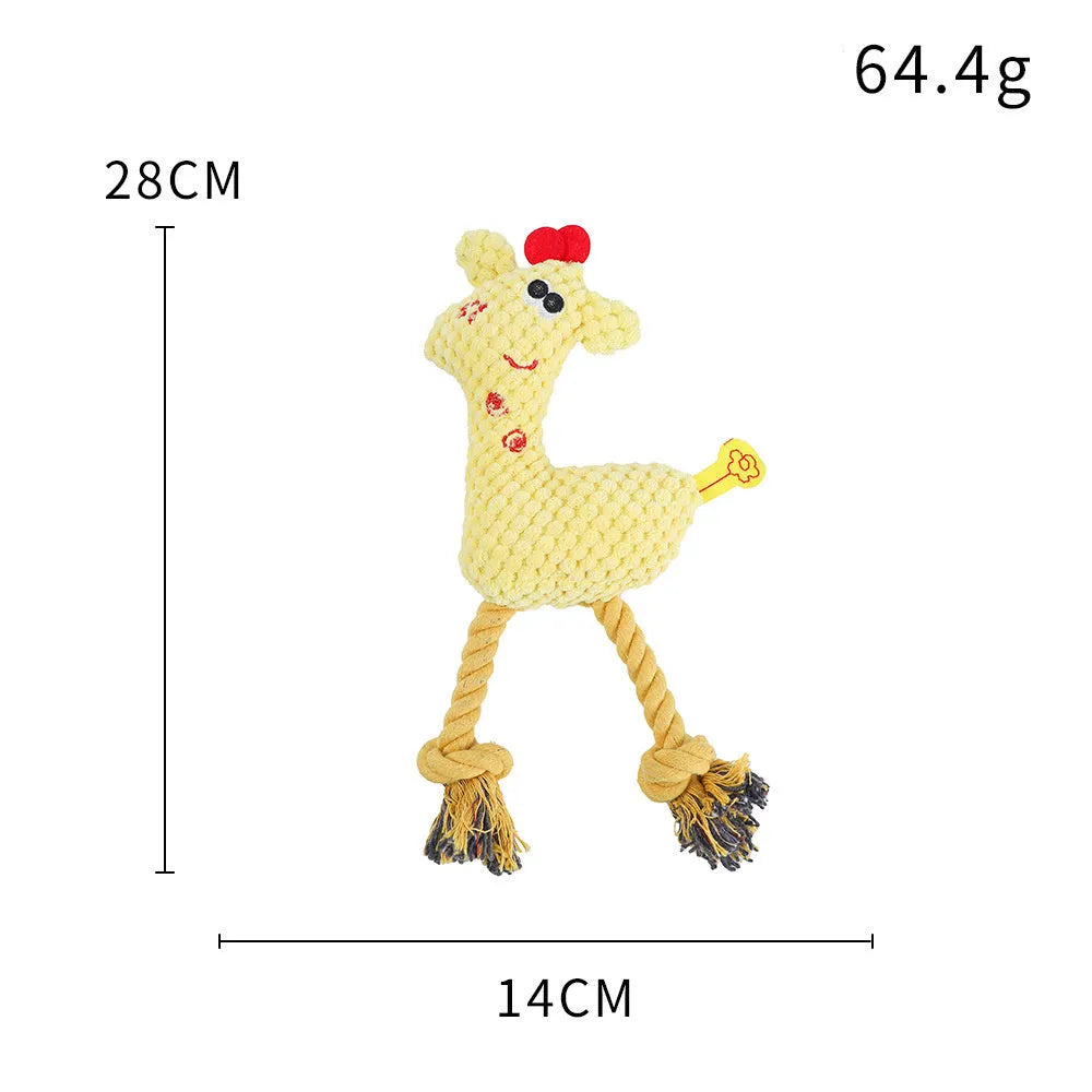 Blue plush deer-shaped dog toy with corn grain texture and sound function.