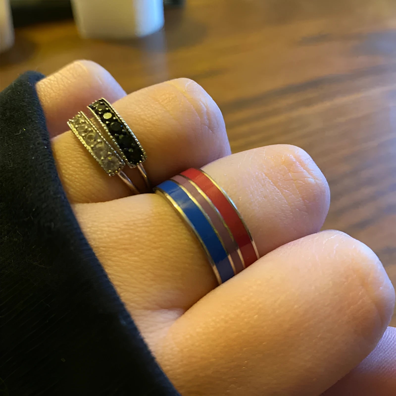 Bisexual pride stainless steel ring, geometric unisex alternative style, available in sizes 6 to 13