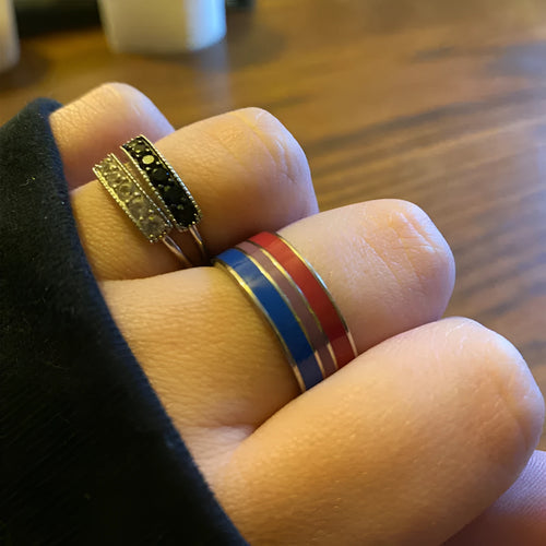 Bisexual pride stainless steel ring, geometric unisex alternative style, available in sizes 6 to 13