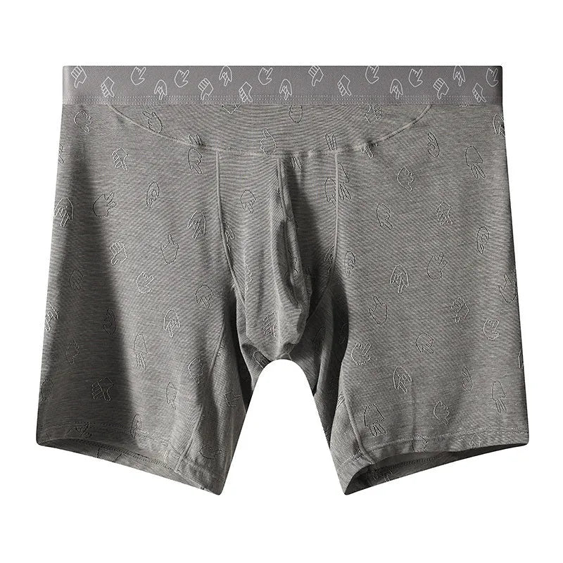 Men's lengthened modal ice silk boxer shorts with hip lifting in blue, front view