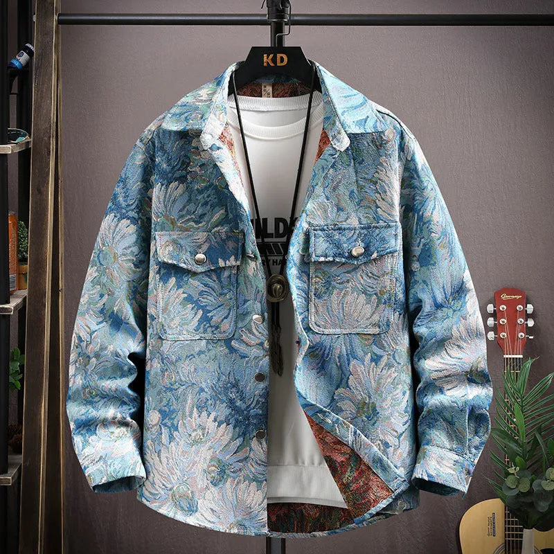 Men's long sleeve lapel shirt coat in a colour from the range, showing straight hem design