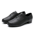 Men's black indoor dancing shoes with a synthetic leather upper and calf leather sole.