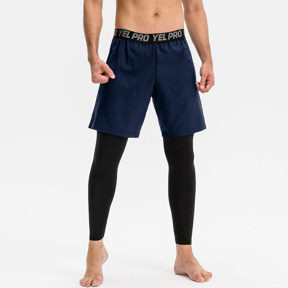Men's grey quick-drying high elastic tight pants for fitness and running