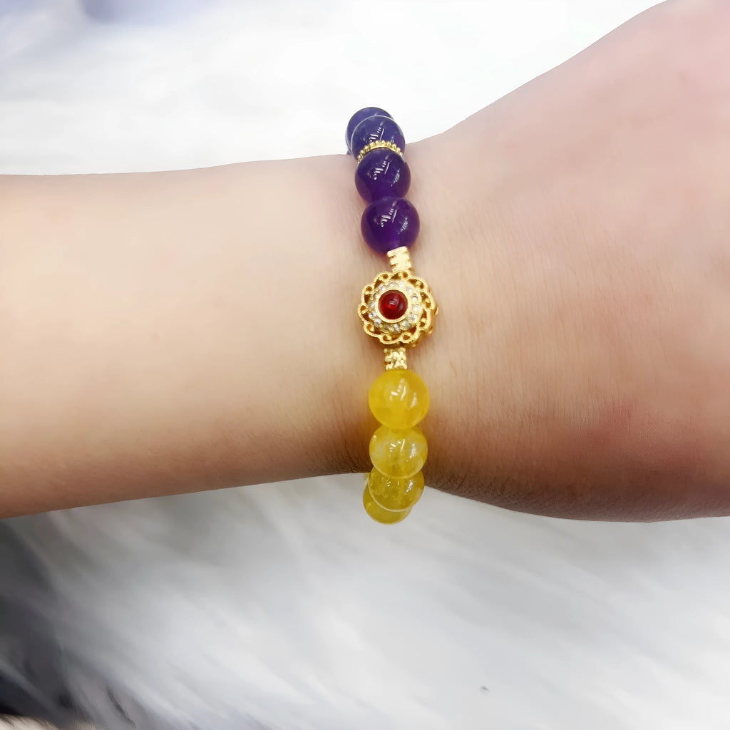 Handmade yellow and purple crystal bracelet for women, business gift jewellery with manual processing