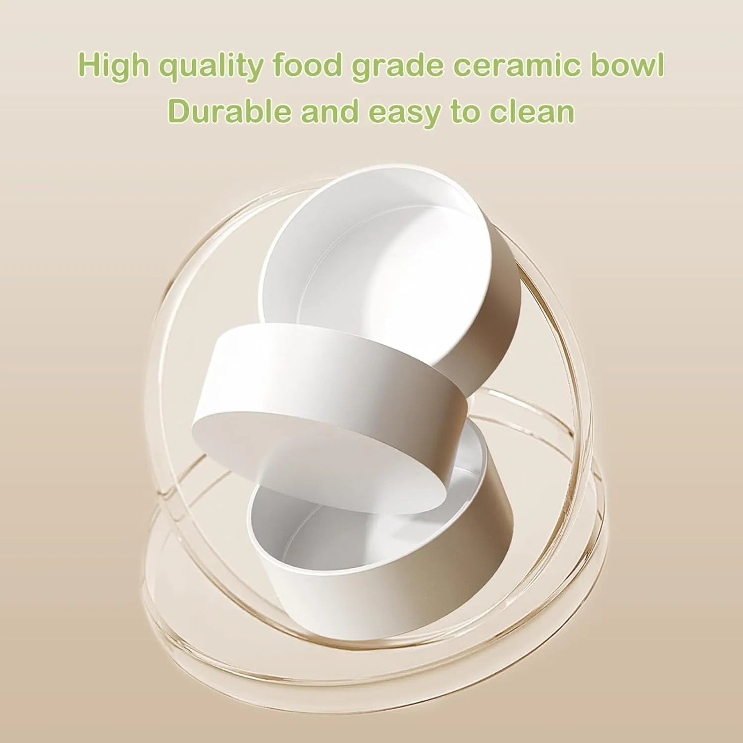 Green ceramic raised cat bowls on a tilted stand for anti-vomiting feeding