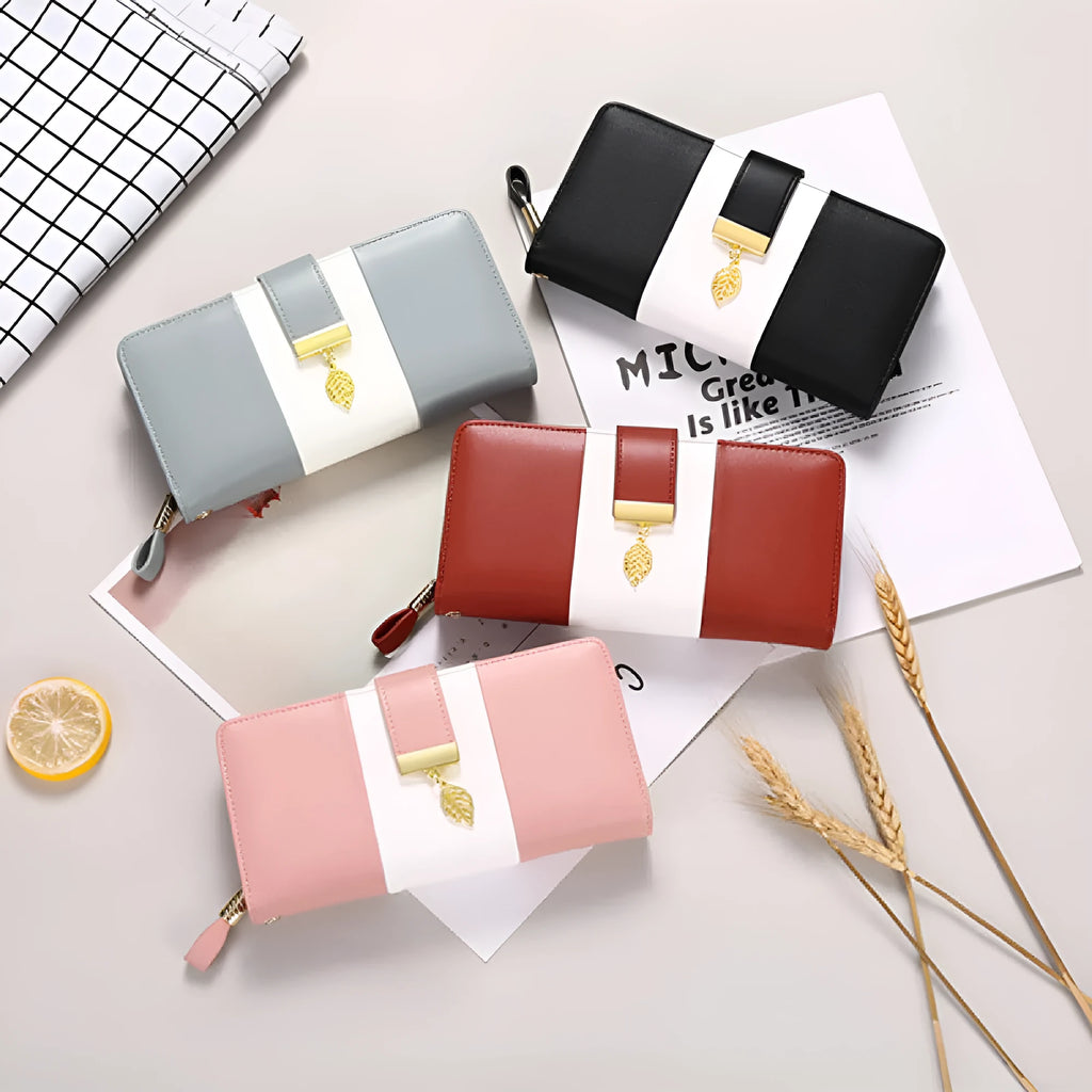 Anti theft clutch handbag with lock in midnight black PU leather showing interior organisation