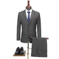 Men's slim fit two-piece business suit in navy blue with jacket and matching trousers on a plain background, plus size option