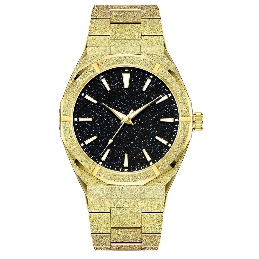 Men's business watch with frosted stainless steel case and luminous hands in silver, gold and black options