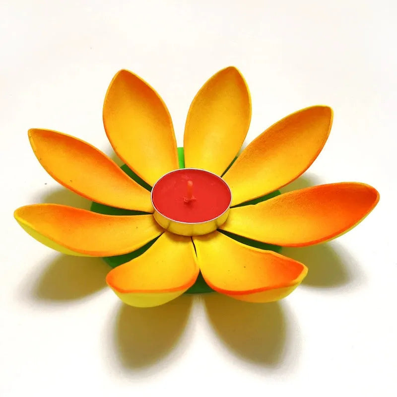 Single-layer plastic wishing lotus lantern in mixed colours, floating on water, available in 11cm and 15.5cm sizes