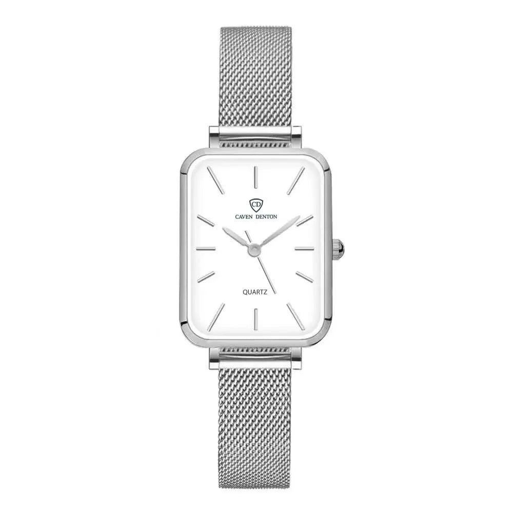 Women's waterproof quartz watch with 34mm alloy case and woven steel strap in rose gold colour