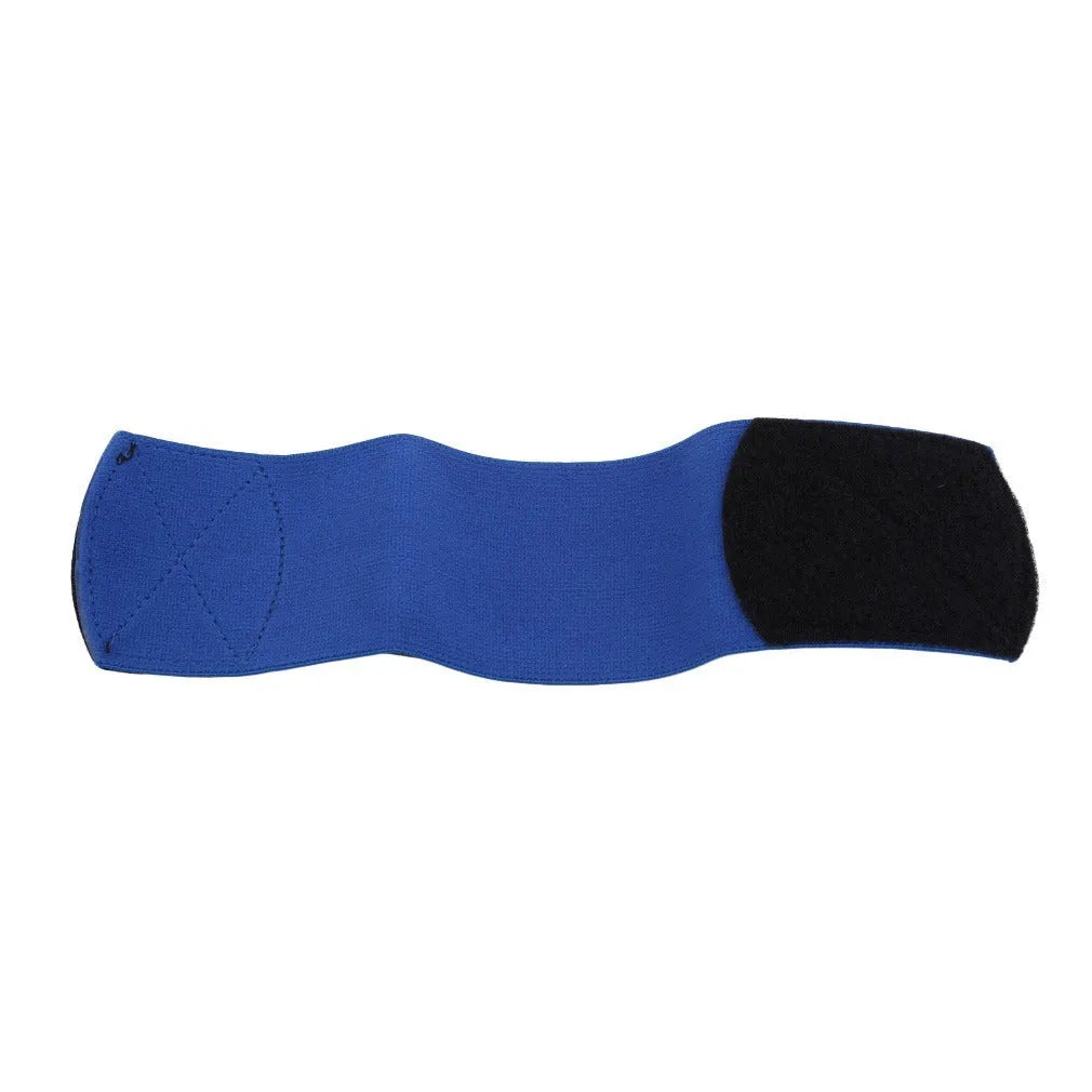 Red rubber football shin guard securing tape belt shown alongside football equipment