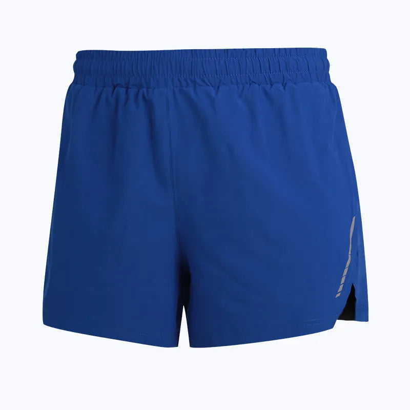 Men's straight-leg quick-drying running shorts in grey, shown flat.