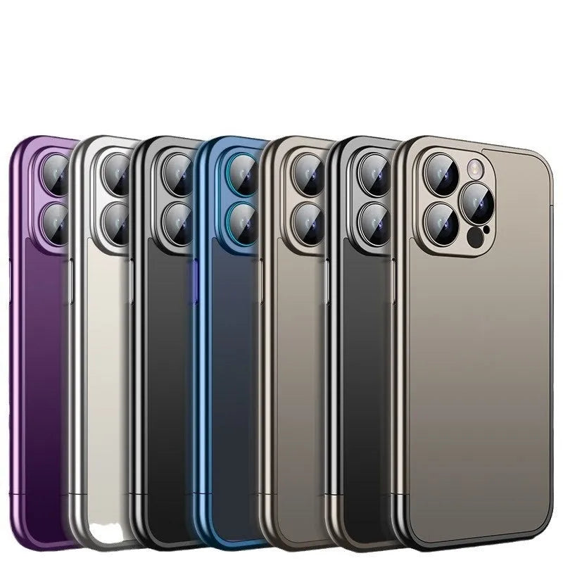 Matte plating frame phone case for Apple iPhone in Titanium Gray with glass lens protector