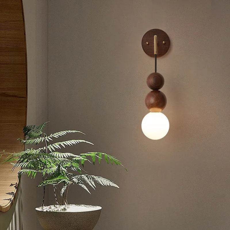 Wood copper wall lamp with tricolour lighting for living room or bedroom walls