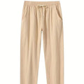 Men's cotton and linen beach pants in khaki, loose fit with drawstring waist, solid colour design