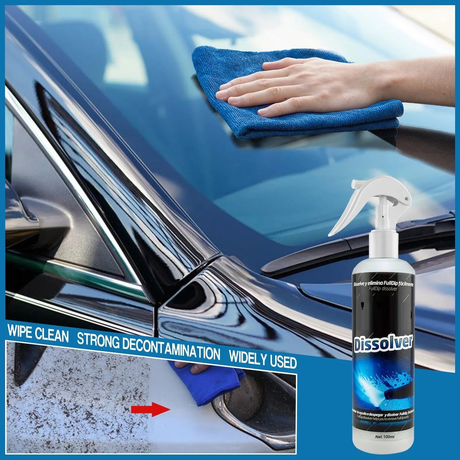 100ml bottle of water-based car foam cleaning agent for seat stains and paint maintenance