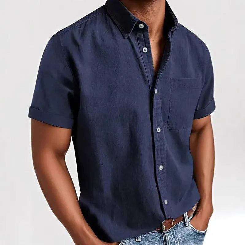 Men's loose fit short sleeve casual shirt in cotton blend fabric available in multiple colours