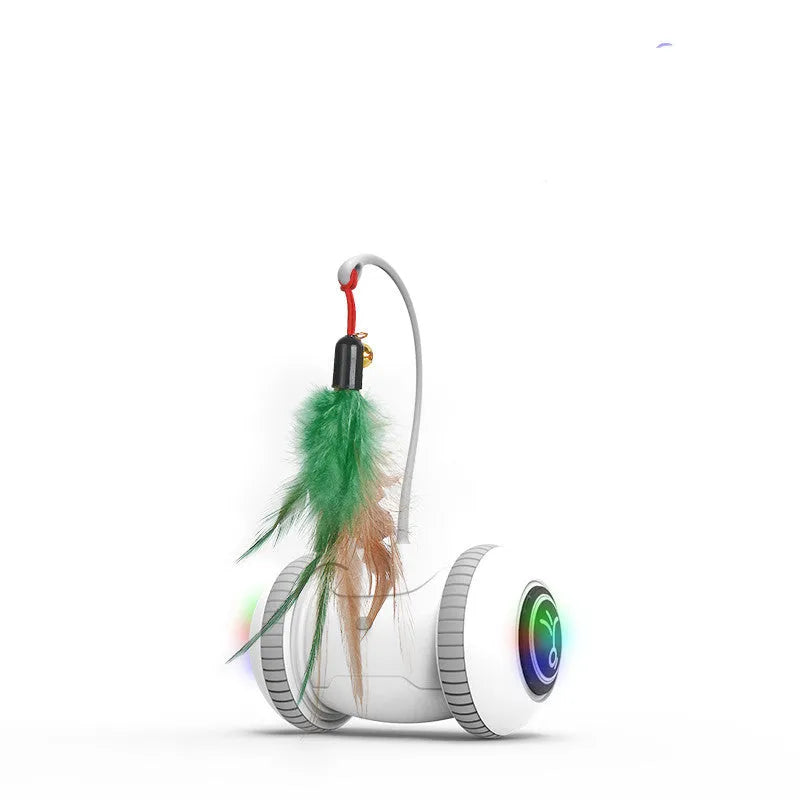 Interactive cat toy with interchangeable heads, white grey, USB powered, 11.5x7x18cm