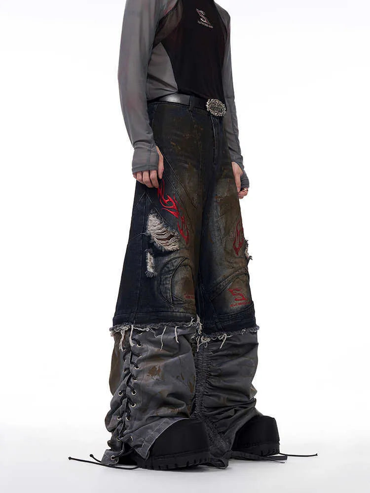 Men's retro jeans with detachable trouser legs in loose wide fit denim
