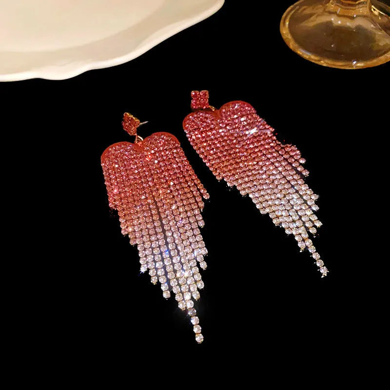 Fashion Love Tassel Stud Earrings for Women copper diamond treatment silver needle heart shape geometric