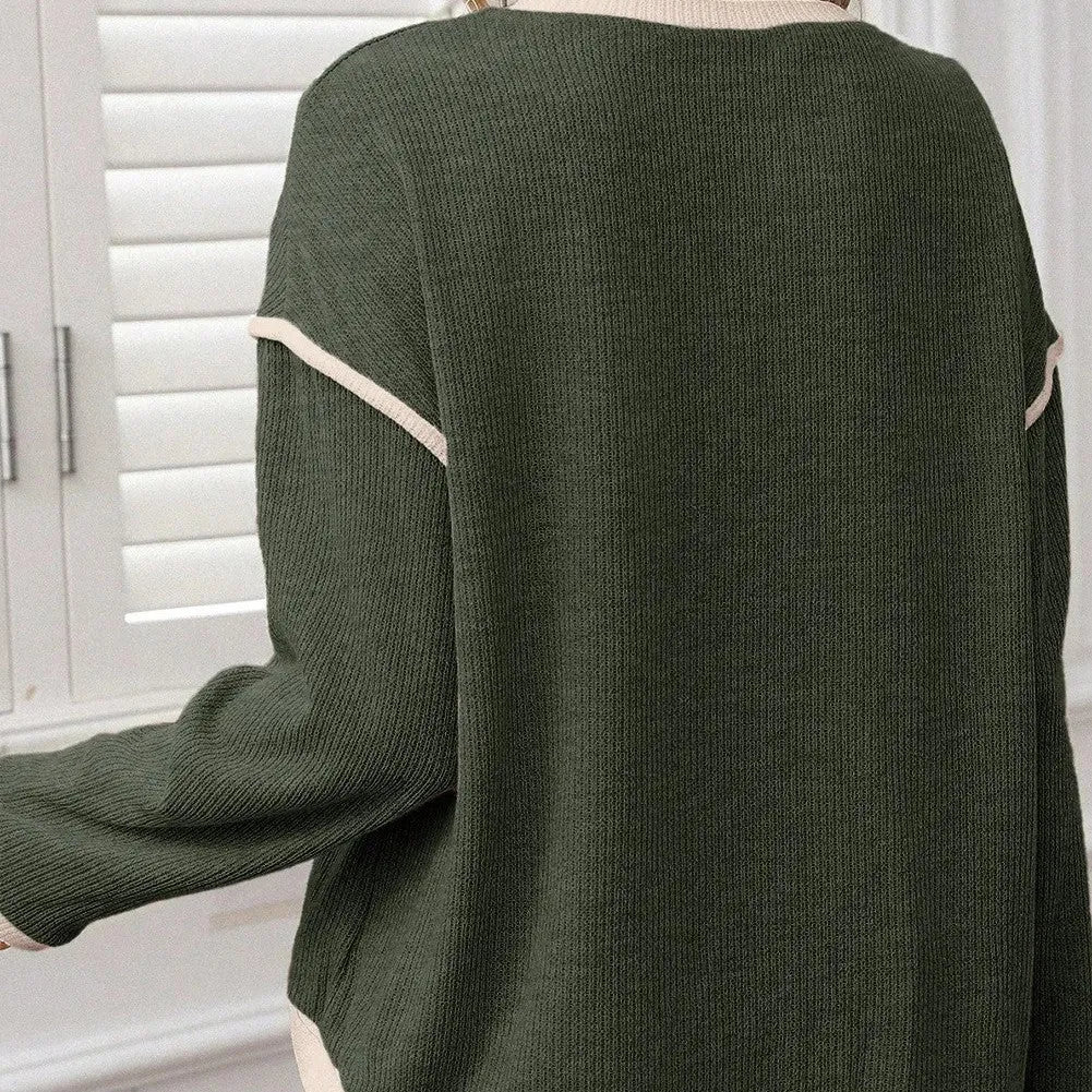 Knitted drop shoulder top with four leaf clover print and contrast colour trim