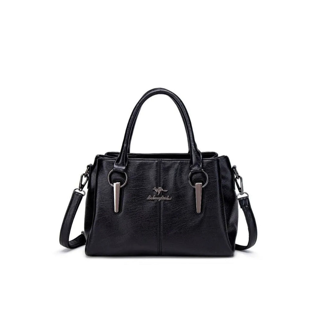 Women's large capacity crossbody soft leather bag in PU material, horizontal square shape, with sandwich zipper pocket, available in multiple colours