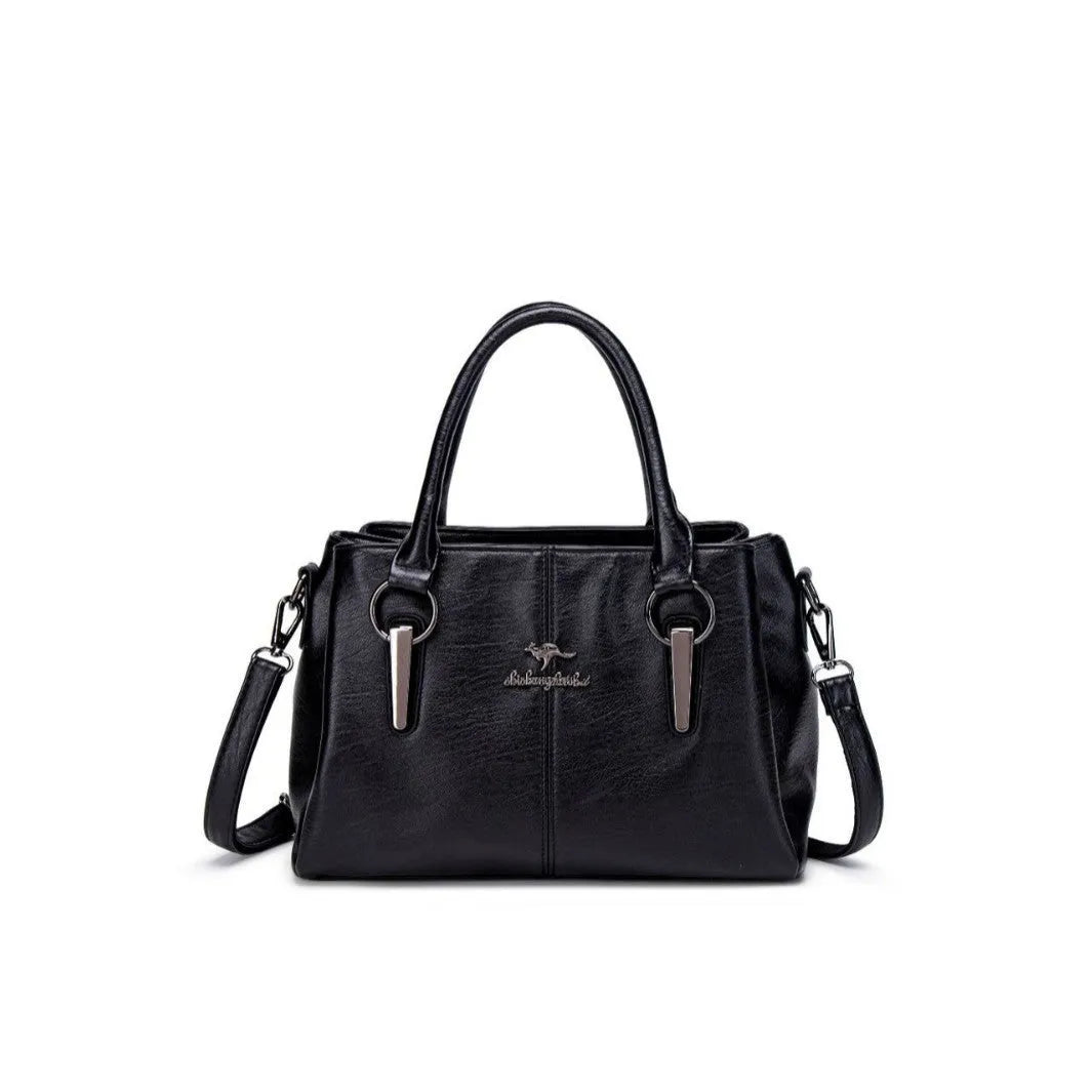 Women's large capacity crossbody soft leather bag in PU material, horizontal square shape, with sandwich zipper pocket, available in multiple colours