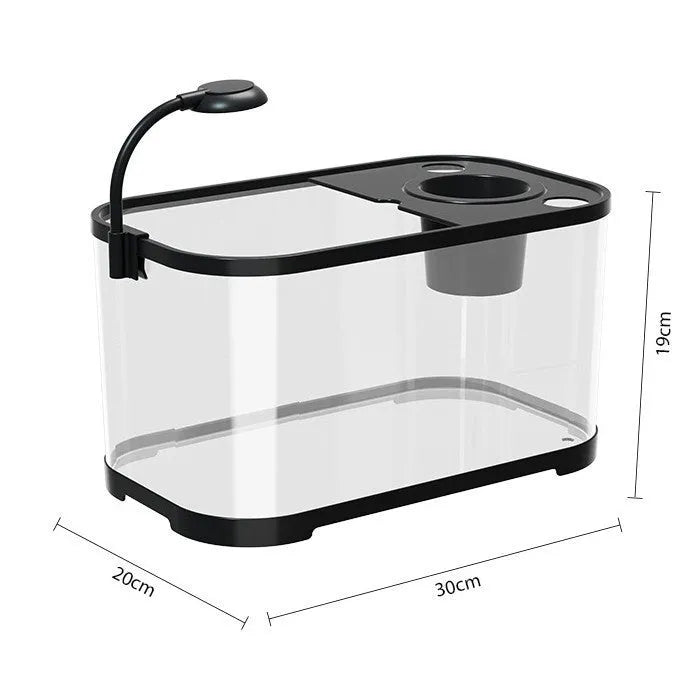 Ecological landscape filter oxygen-making integrated fish tank in luxury black colour on desktop