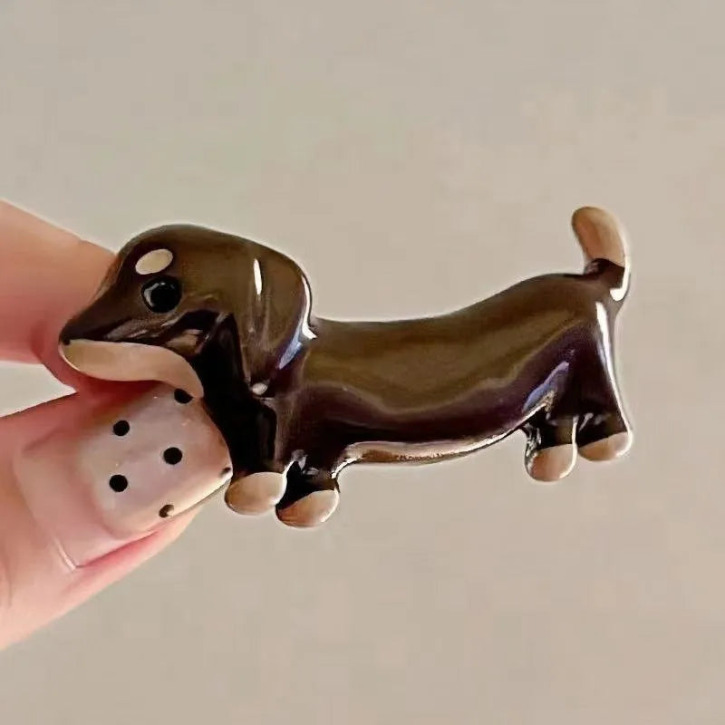 Dachshund dog design hair clip barrettes with electroplated finish and delicate styling