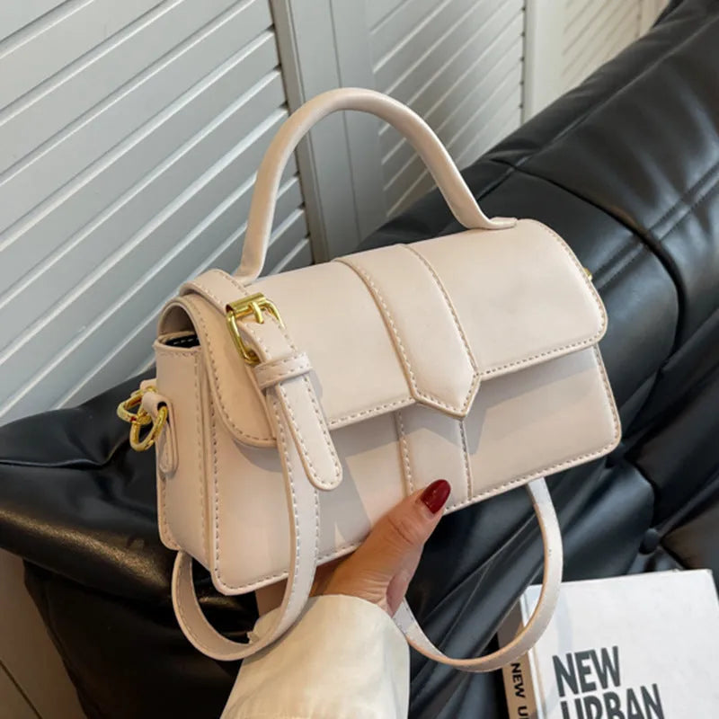 Women's PU messenger bag in horizontal square shape with file compartment interior