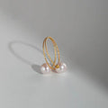 18K gold pearl elastic ring with Au750 purity, white pearl inlay, adjustable band