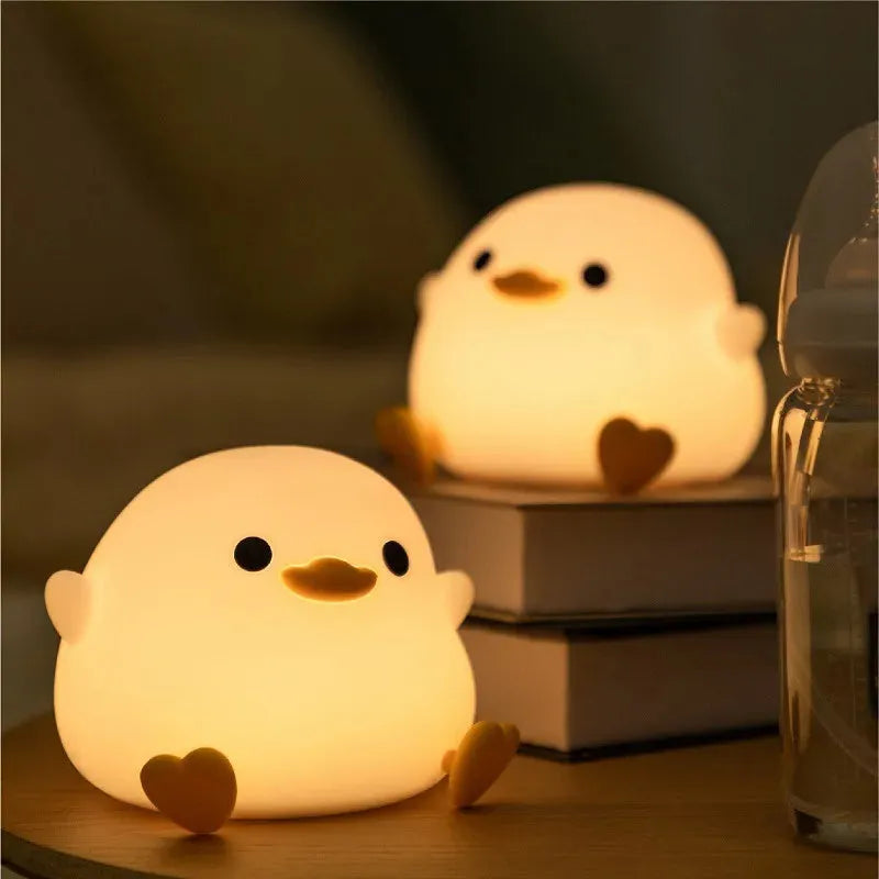 Doudou Duck silicone night light, BPA-free, squeeze to glow, 2 brightness levels, USB charging