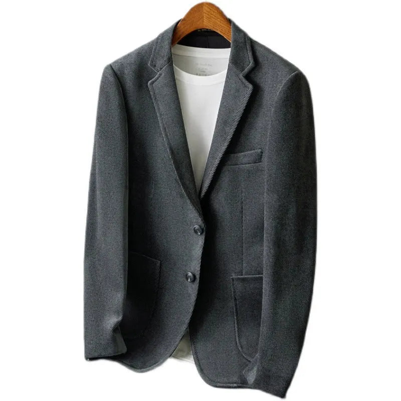 Slim-fit single-breasted polyester jacket in khaki, Korean style, long sleeves, straight hem