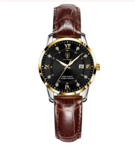 Men's quartz watch with 43mm round dial, sapphire crystal, stainless steel strap, blue face, luminous hands and calendar display